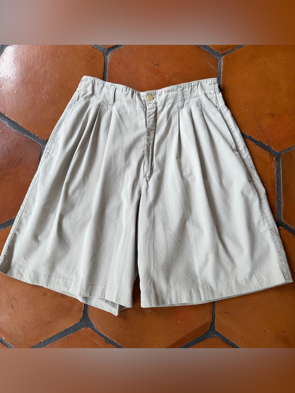 Vintage 90s Esprit Collection Beige Pleated Long Shorts Size 11/12 Cotton Preppy